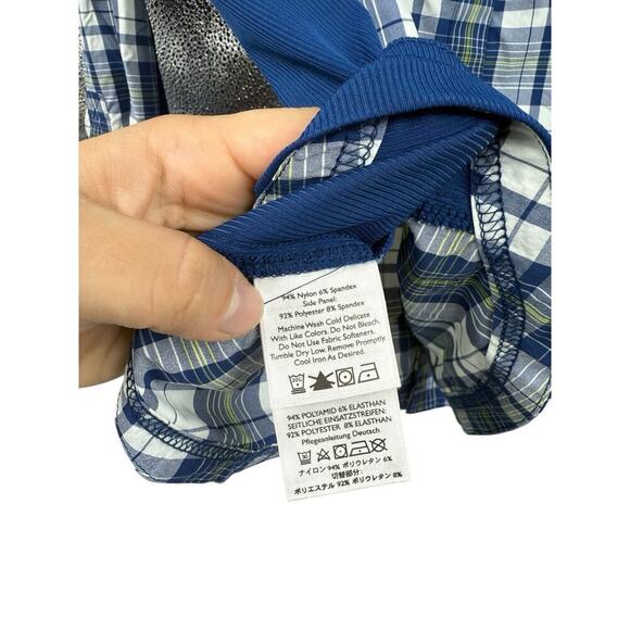 Eddie Bauer First Ascent Navy Green Plaid Snap Hiking Shirt Womens Large Tall - Picture 3 of 6